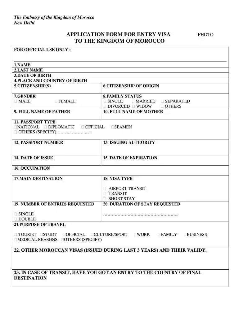 morocco visa application form pdf Preview on Page 1