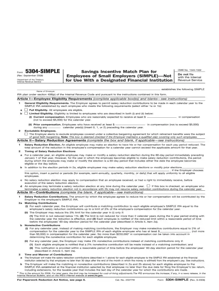 form 5304 simple Preview on Page 1