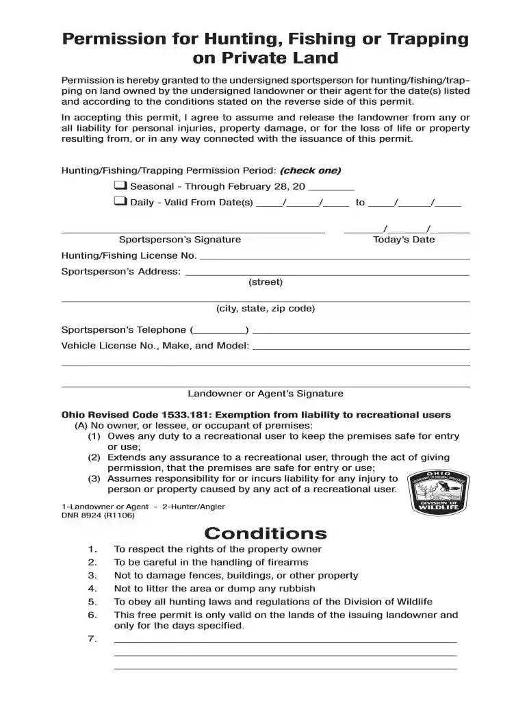 ohio hunting permission slip Preview on Page 1