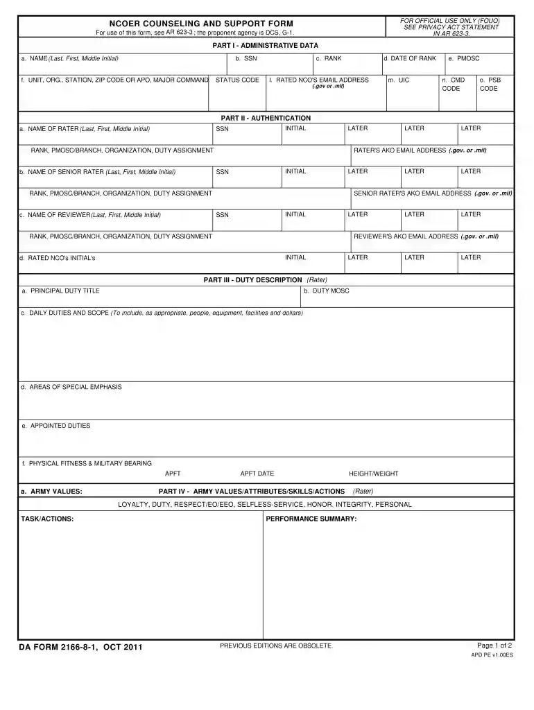 ncoer support form Preview on Page 1