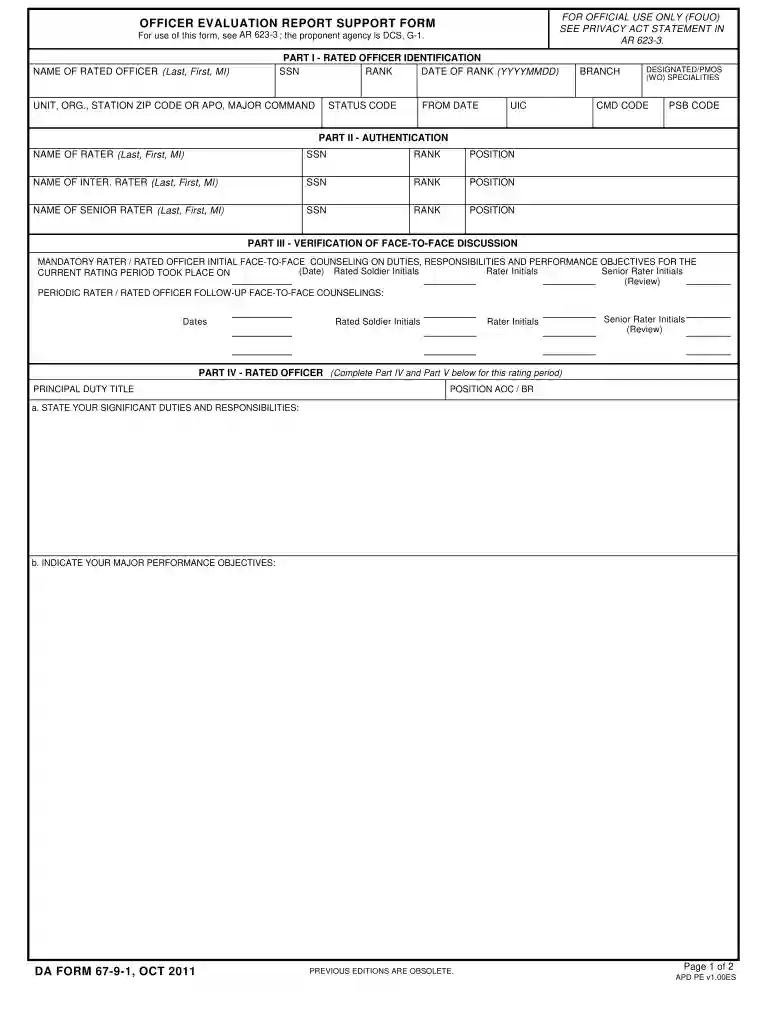 army oer support form fillable Preview on Page 1