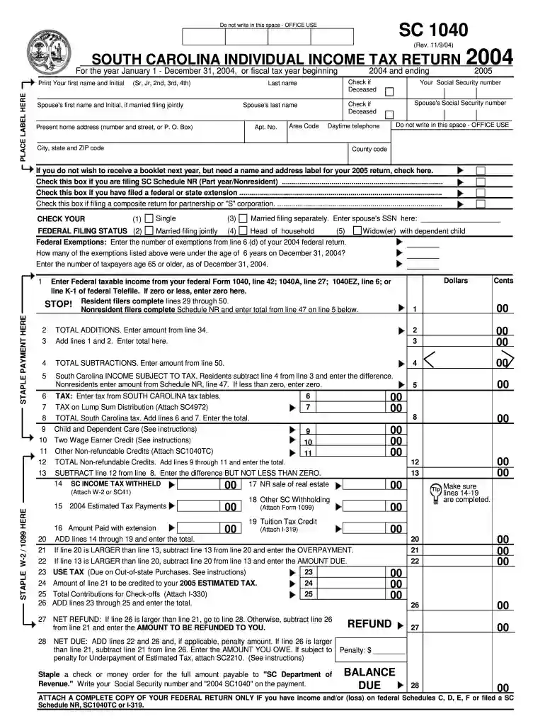 sc 1040 Preview on Page 1
