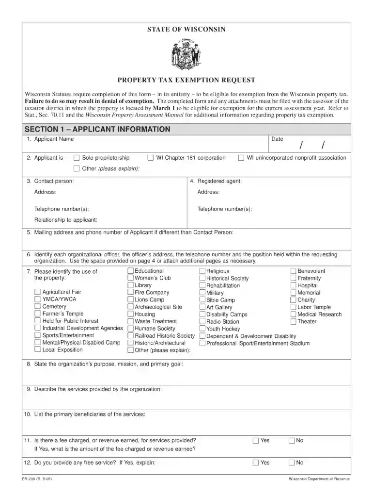 pr 230 wisconsin 2005 form Preview on Page 1