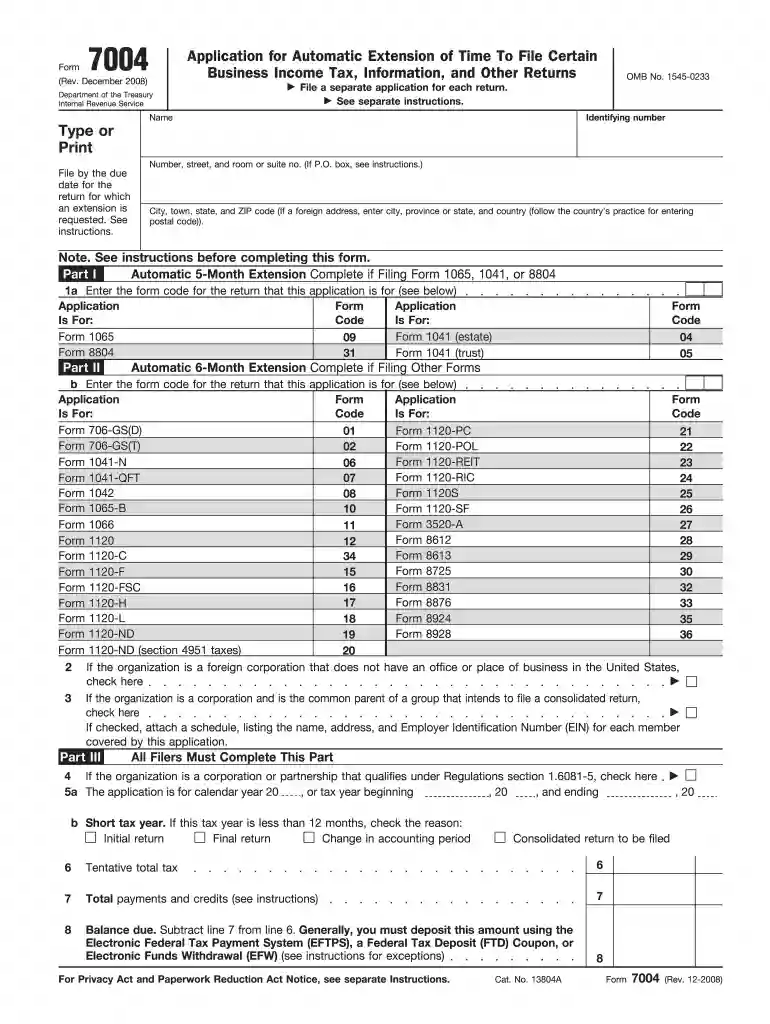 2008 form 7004 Preview on Page 1