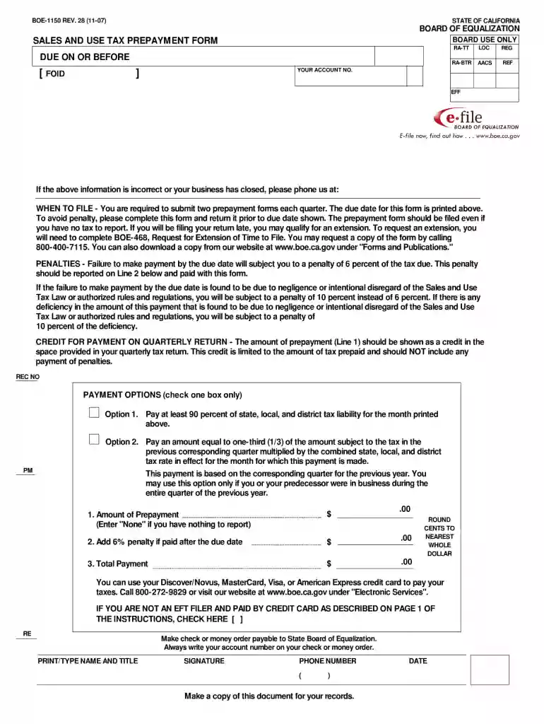 boe 1150 rev2811 07 2007 form Preview on Page 1