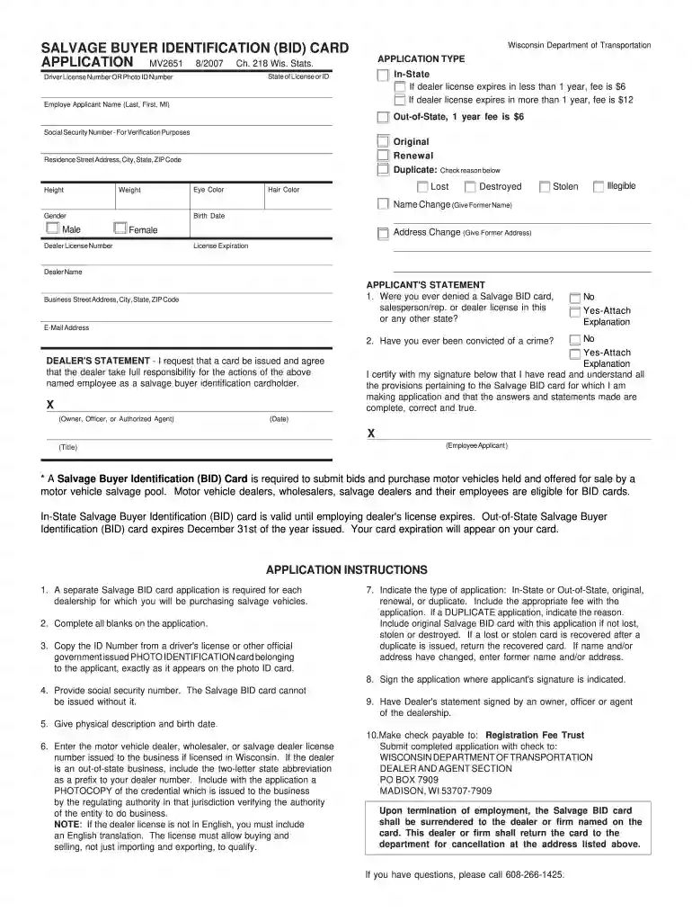 wisconsin bid card Preview on Page 1