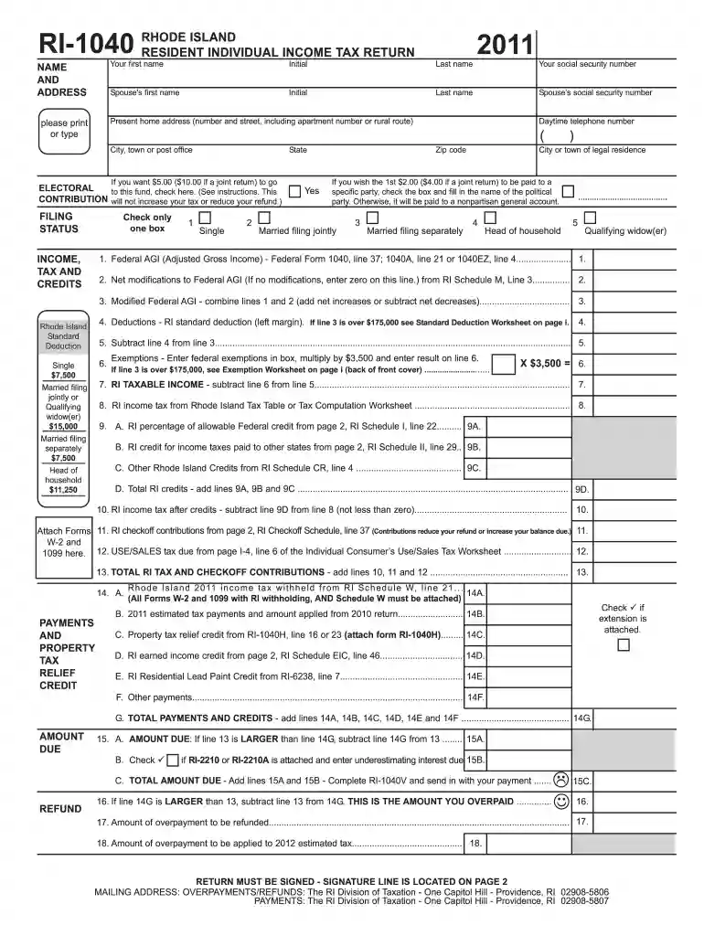 ri 1040 fill in 2011 form Preview on Page 1