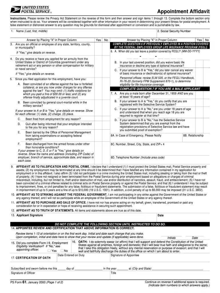 ps form 61 Preview on Page 1
