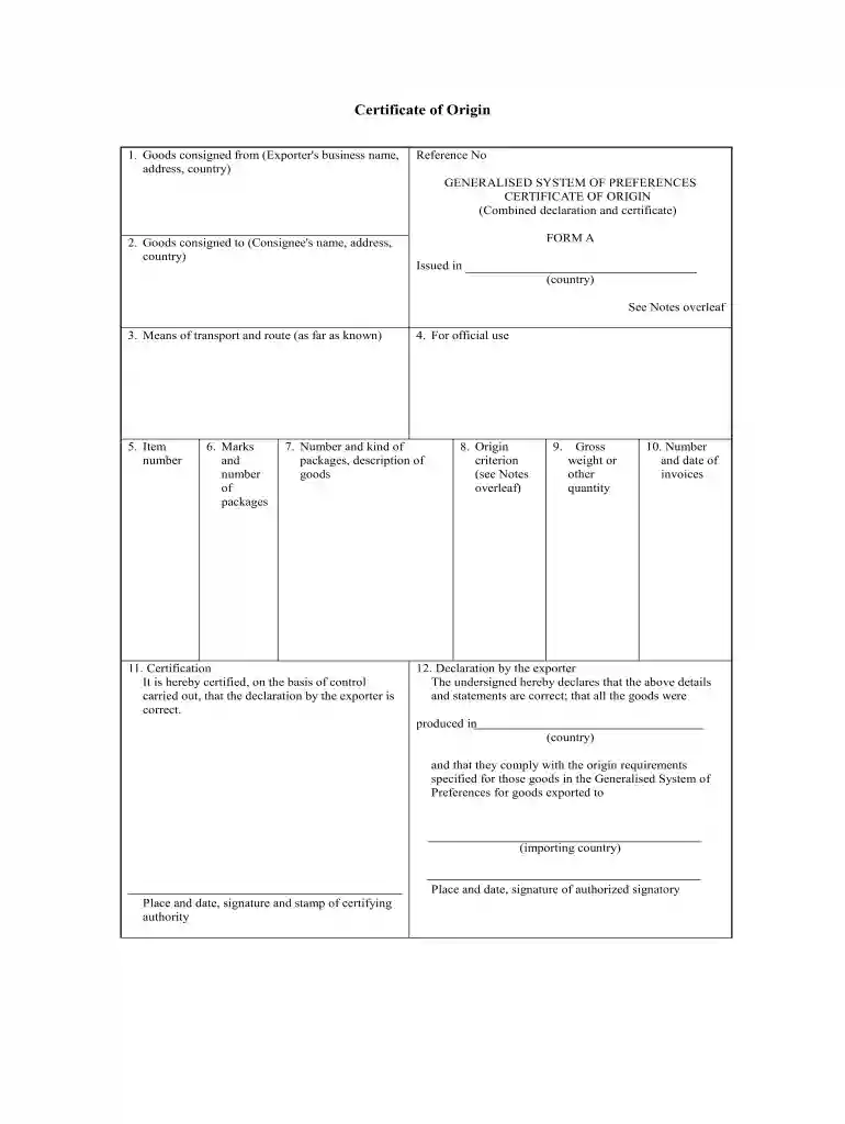 country origin form Preview on Page 1