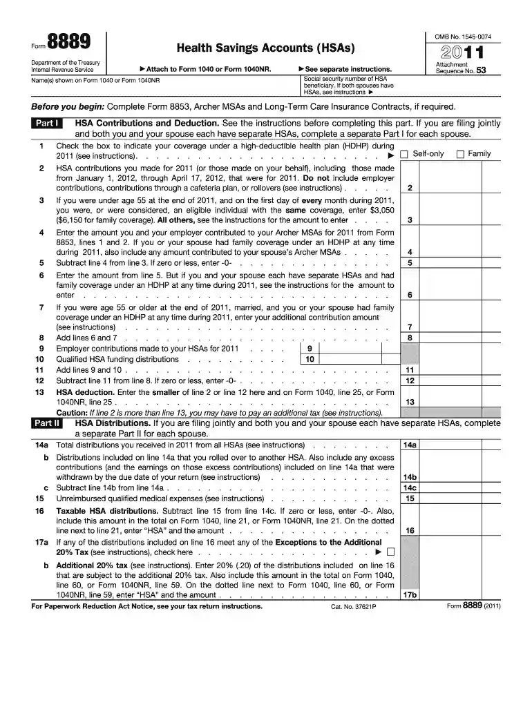 2011 form 8889 Preview on Page 1