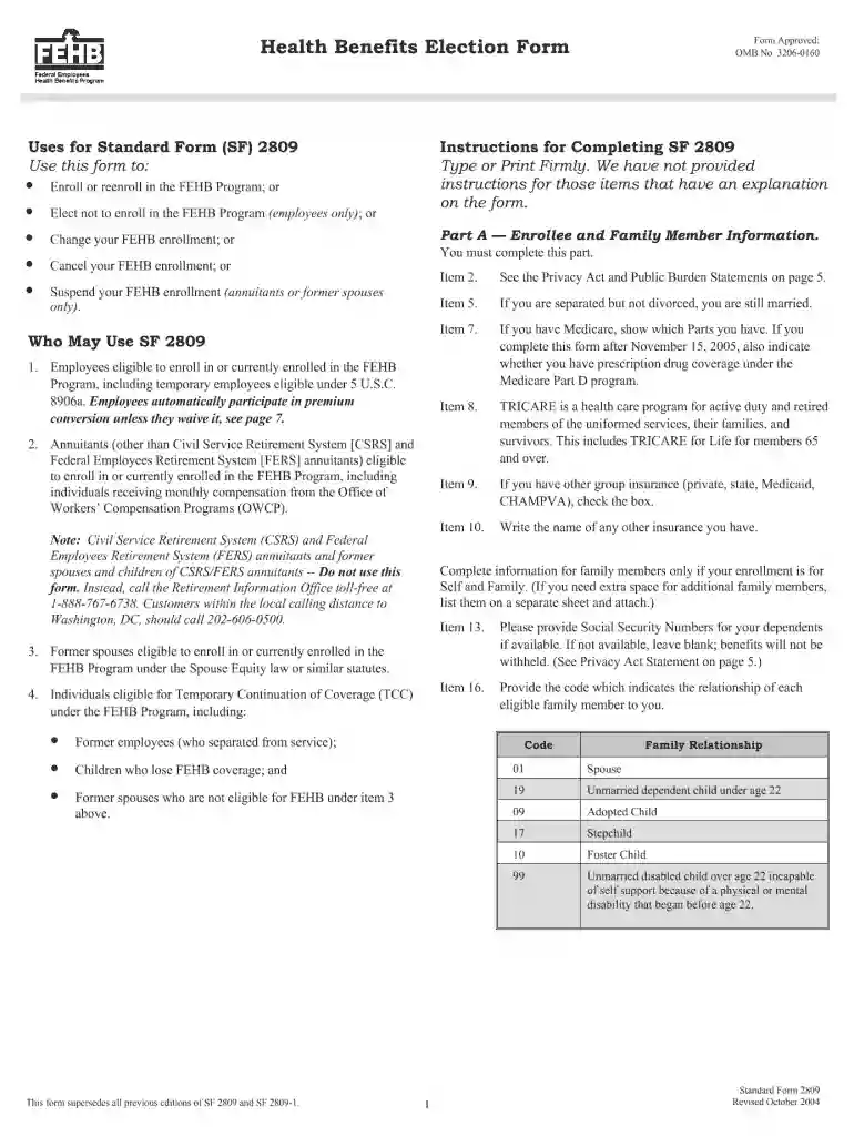 opm form 2809 Preview on Page 1