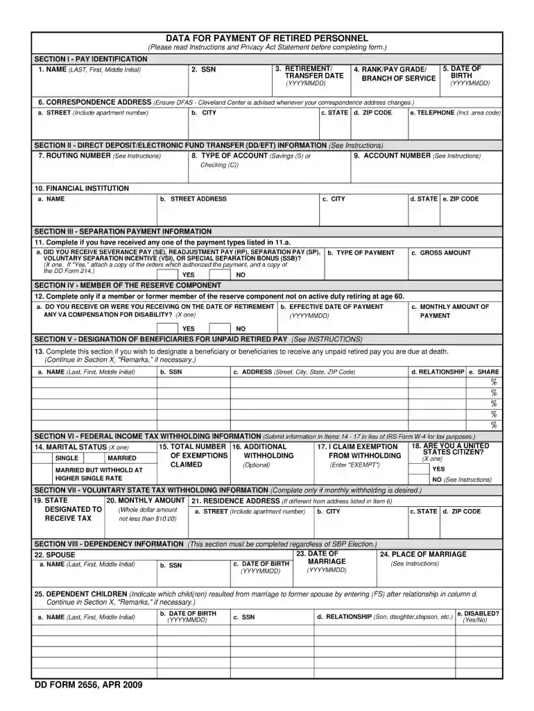 dd form 2656 7 april 2009 Preview on Page 1