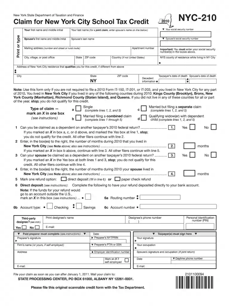 form nyc 210 Preview on Page 1
