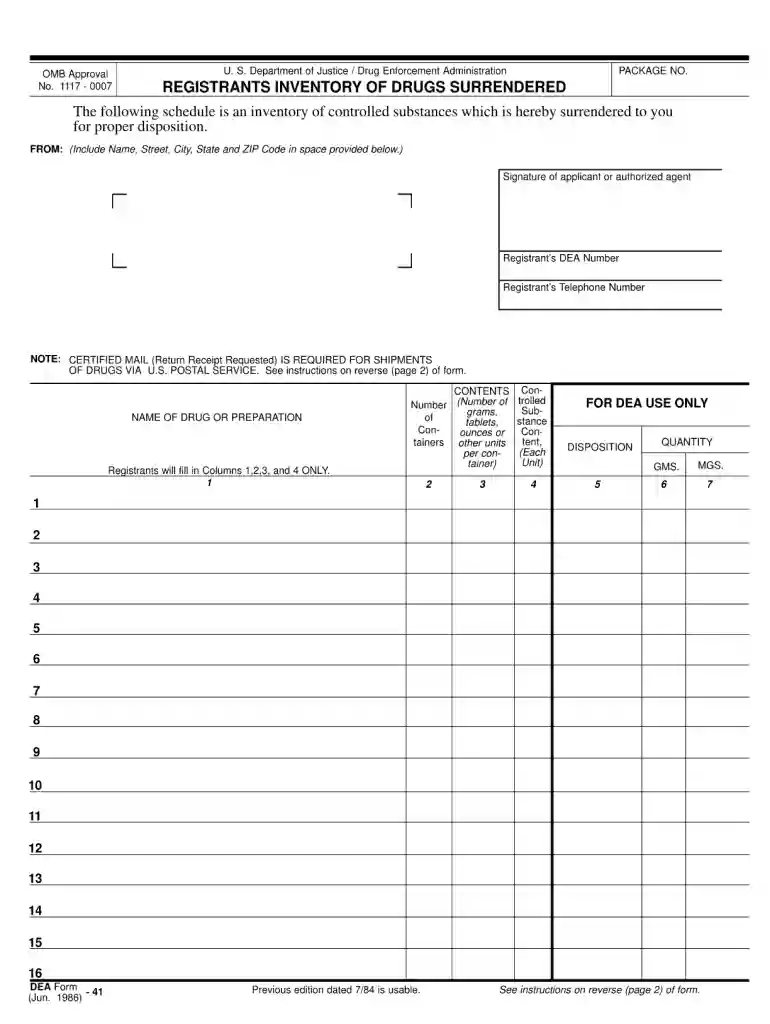 dea form 41 Preview on Page 1