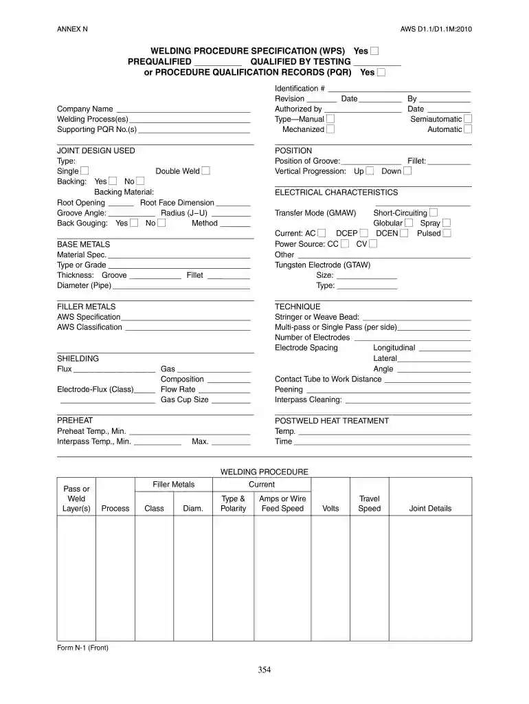 welding procedure specification template Preview on Page 1