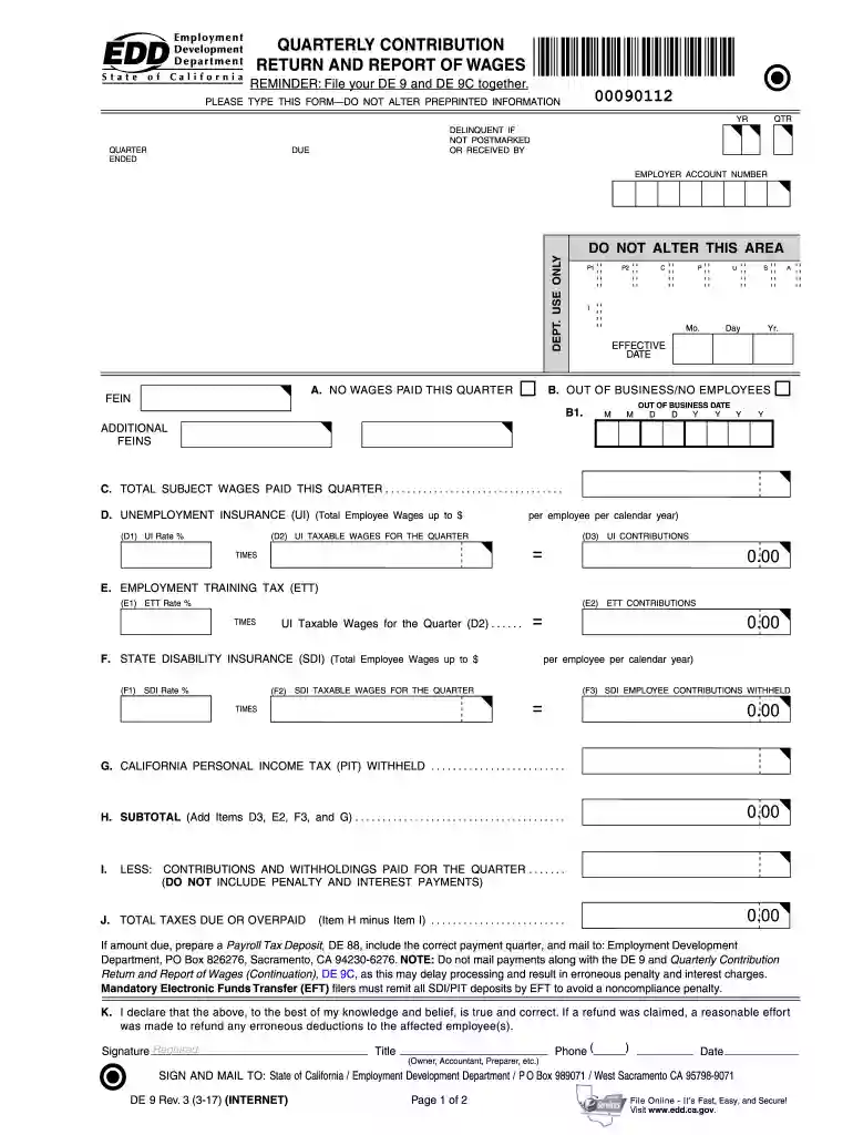 de9 form 2025 Preview on Page 1