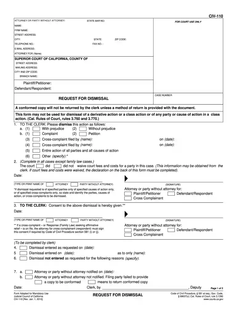 civ 110 fillable form Preview on Page 1