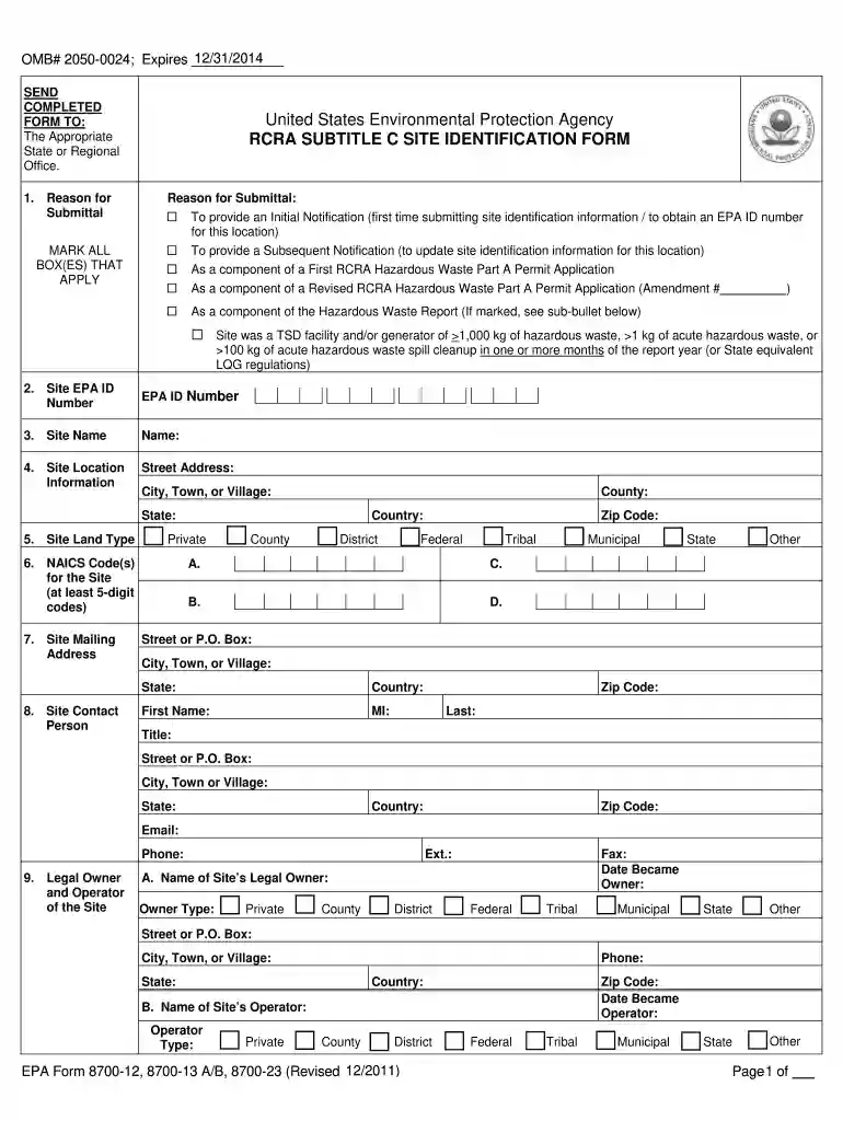 Rcra subtitle c omb # 2050 0024 fillable form 2011 Preview on Page 1