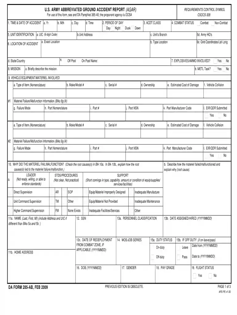 da form 285 ab Preview on Page 1