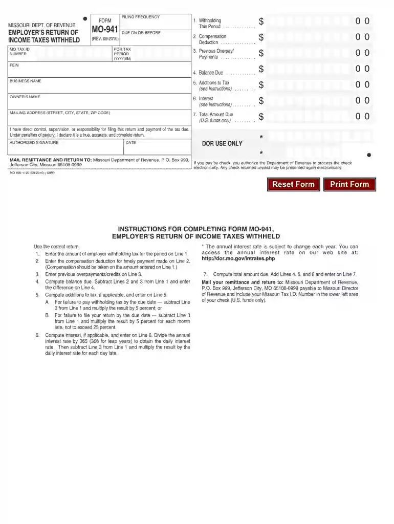 mo 941 form 2010 Preview on Page 1