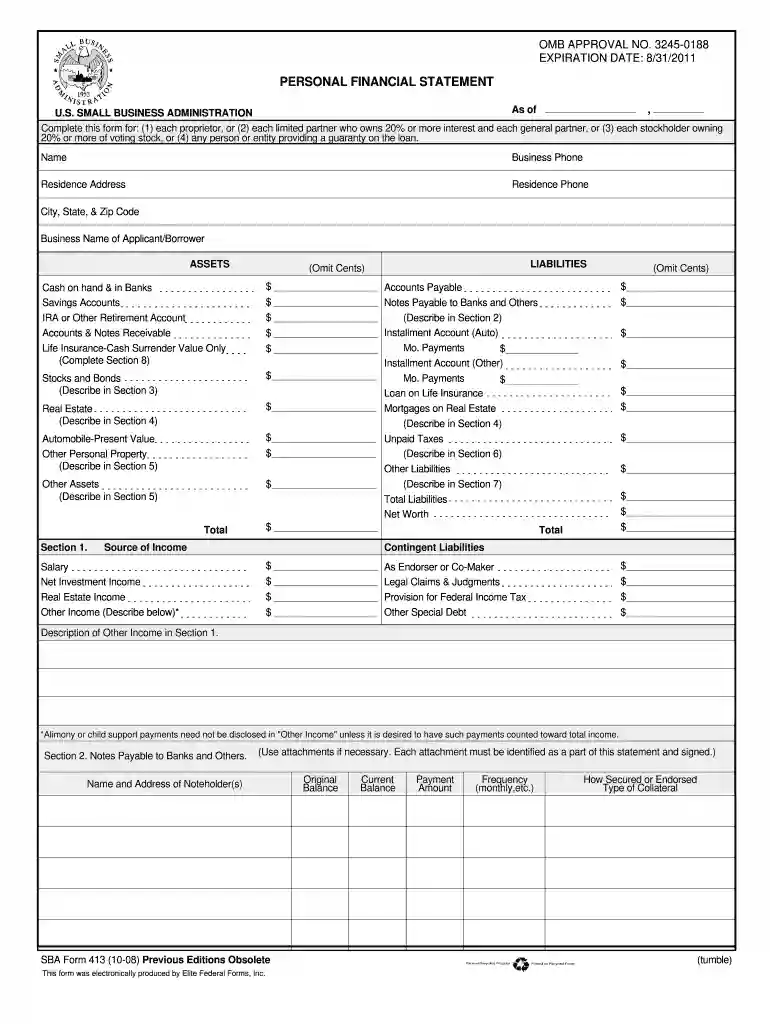 personal financial statement Preview on Page 1