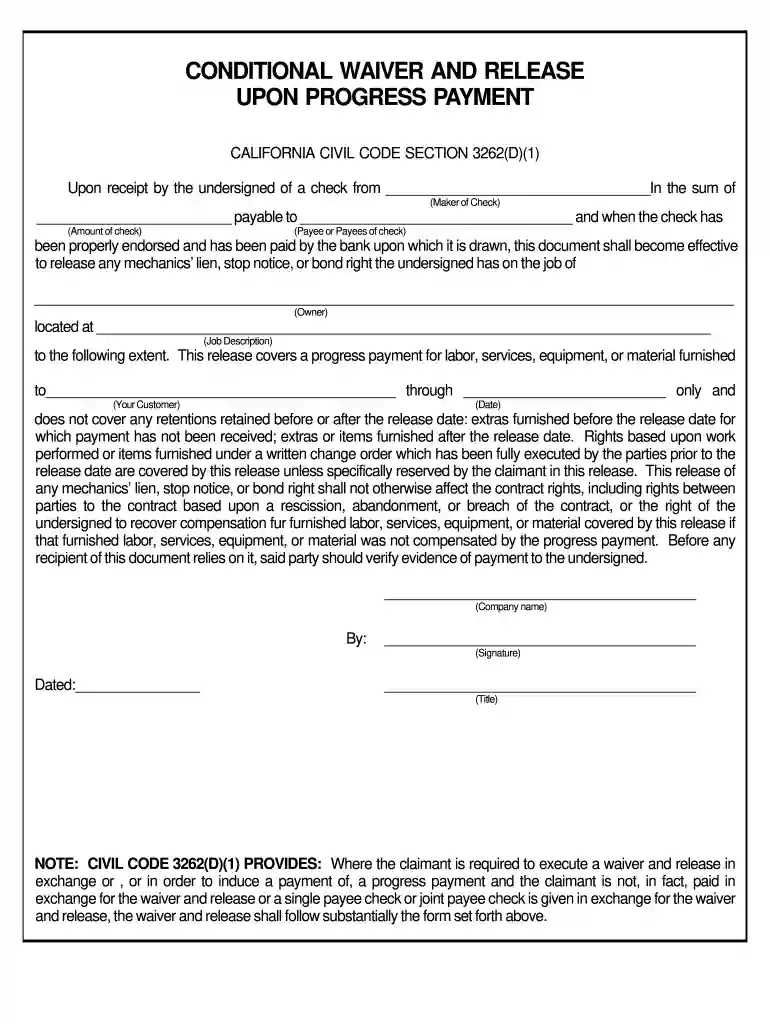 d waiver progress payment Preview on Page 1