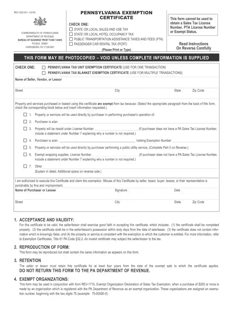 pa exemption certificate Preview on Page 1