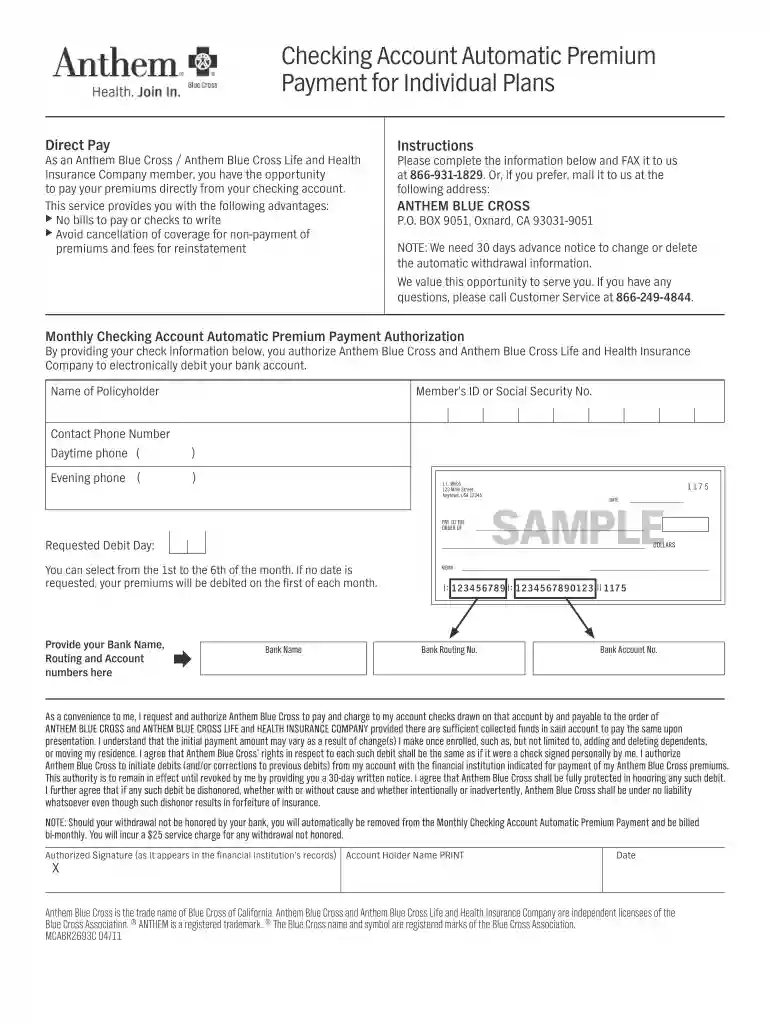 anthem mcabr2693c 2011 form Preview on Page 1