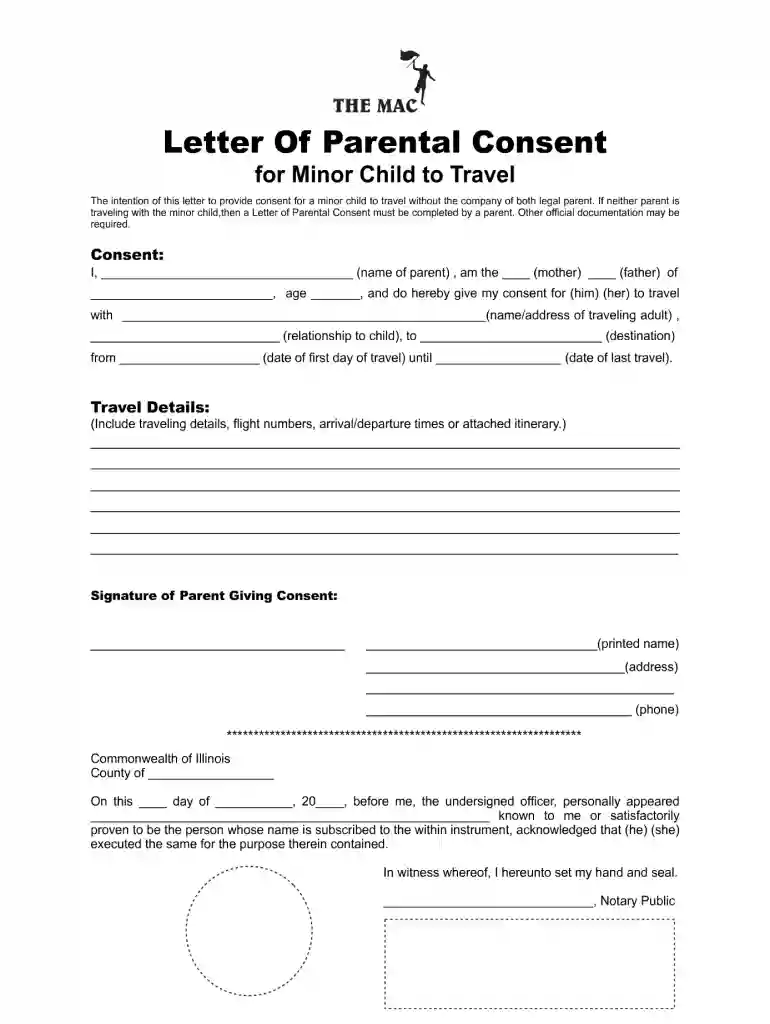permission letter for child to travel with friend Preview on Page 1