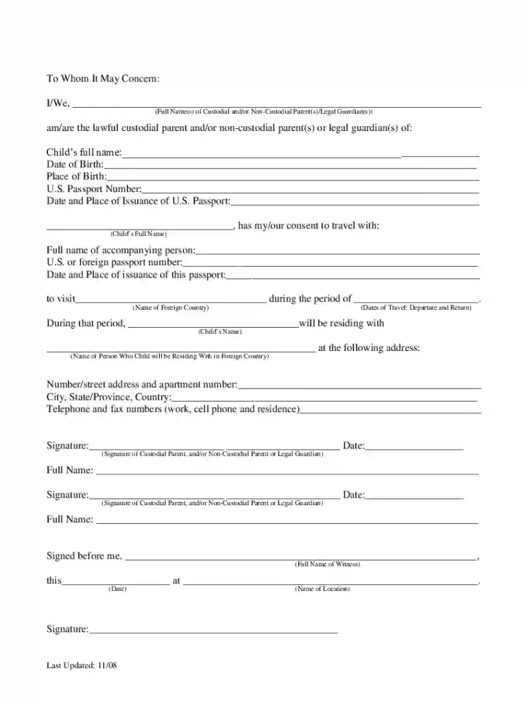 free child travel consent form Preview on Page 1