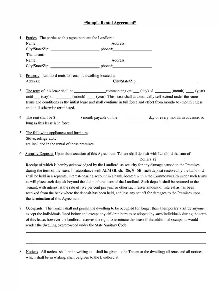 free printable basic rental agreement Preview on Page 1