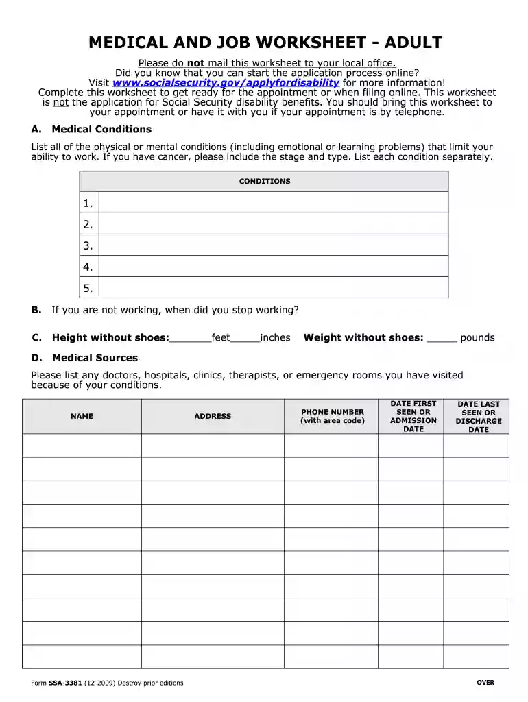 form ssa 3381 Preview on Page 1