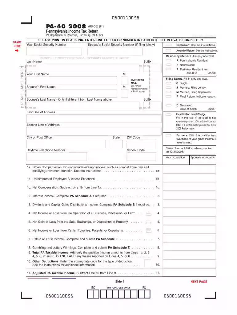 2008 pa 40 form Preview on Page 1