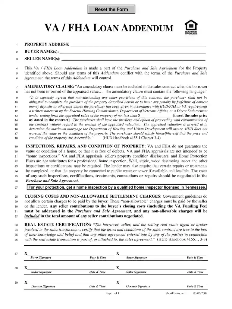 fha purchase agreement addendum rocket mortgage Preview on Page 1