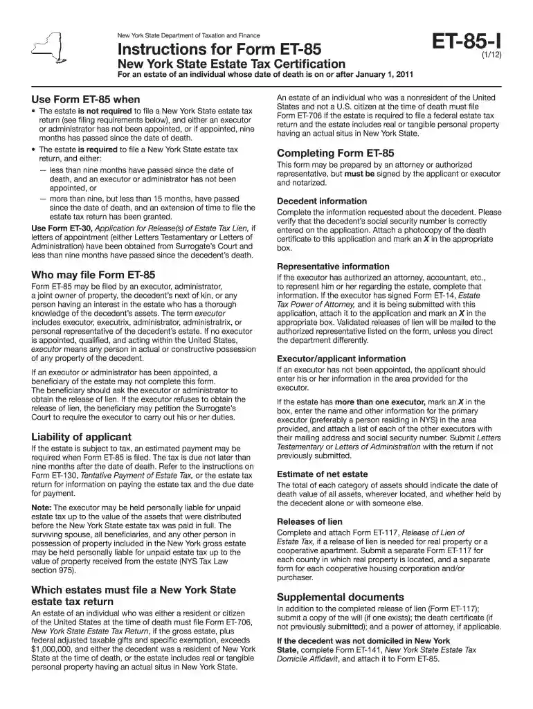 et 85 2012 form Preview on Page 1