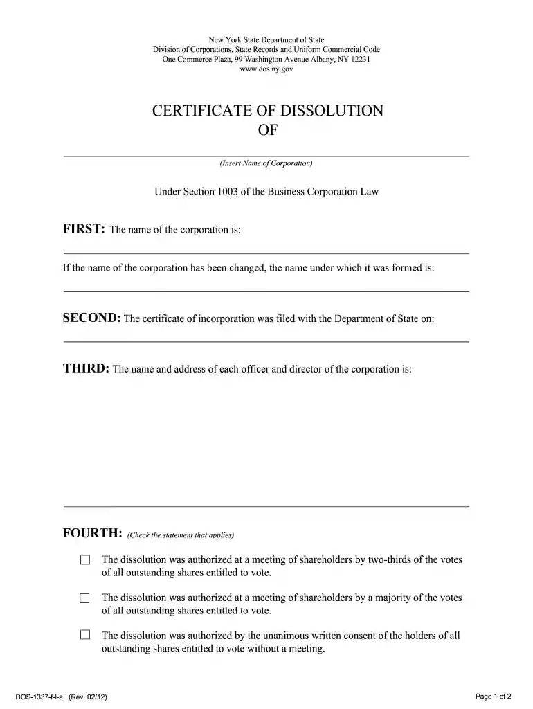 certificate of dissolution Preview on Page 1