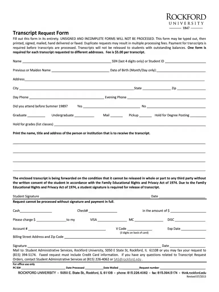 rockford university transcripts Preview on Page 1
