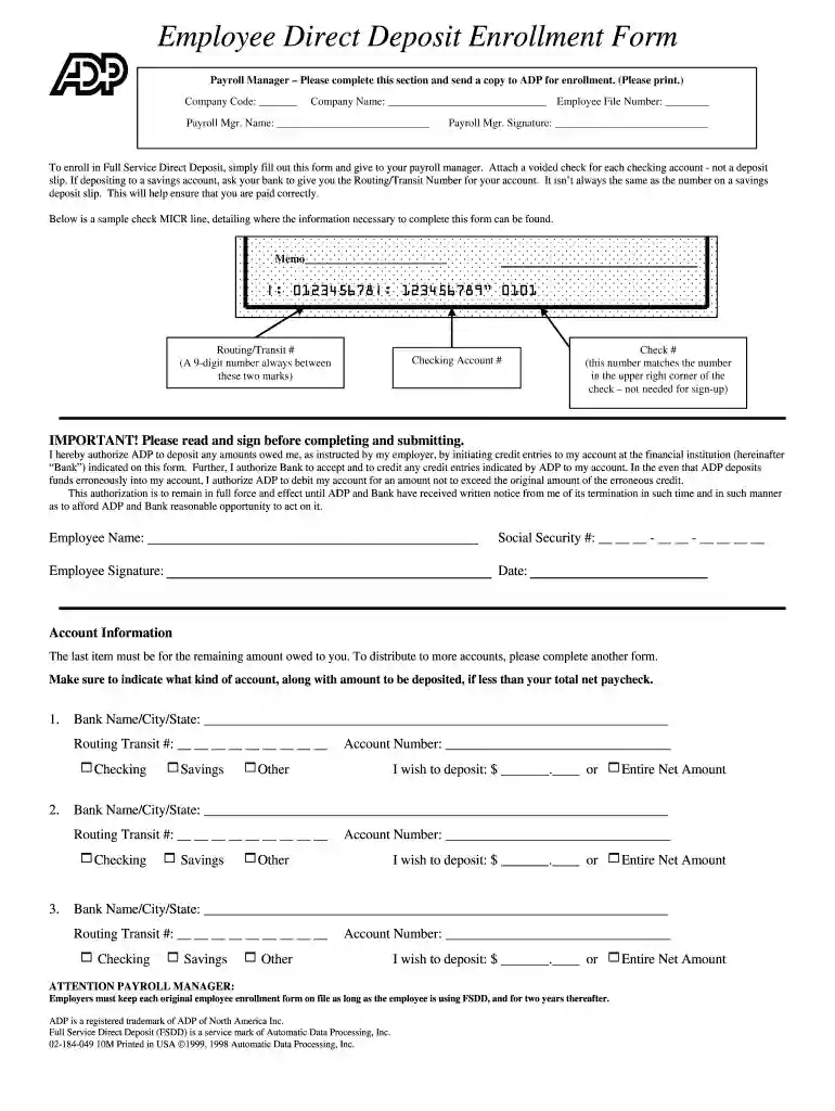 adp direct deposit form Preview on Page 1
