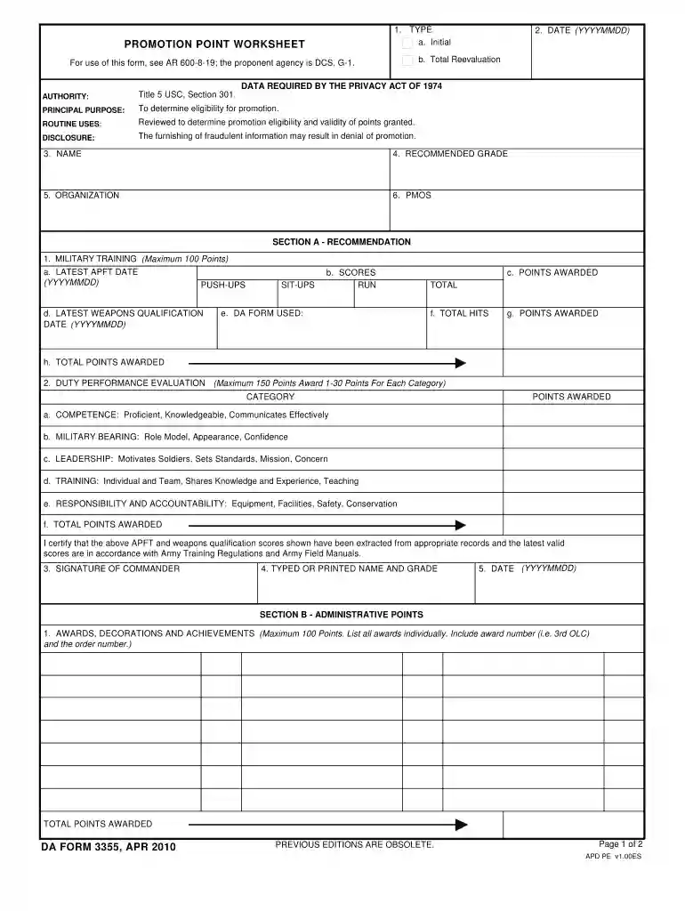 promotion point worksheet Preview on Page 1