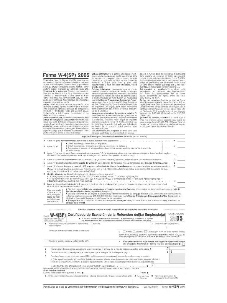 w 4 espanol 2005 form Preview on Page 1