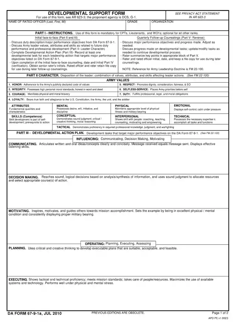 army oer form fillable Preview on Page 1