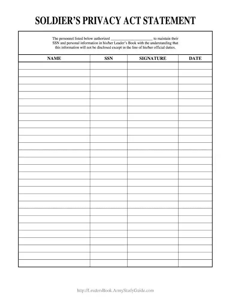 soldier privacy act statement Preview on Page 1
