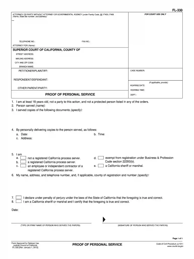proof of service form Preview on Page 1