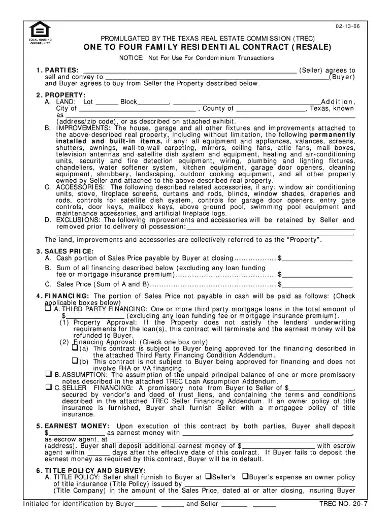 one to four family residential contract Preview on Page 1