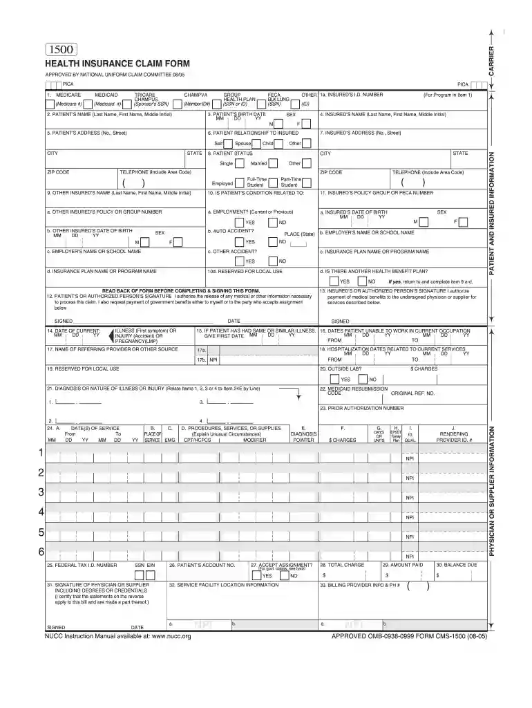 cms 1500 health insurance claim Preview on Page 1