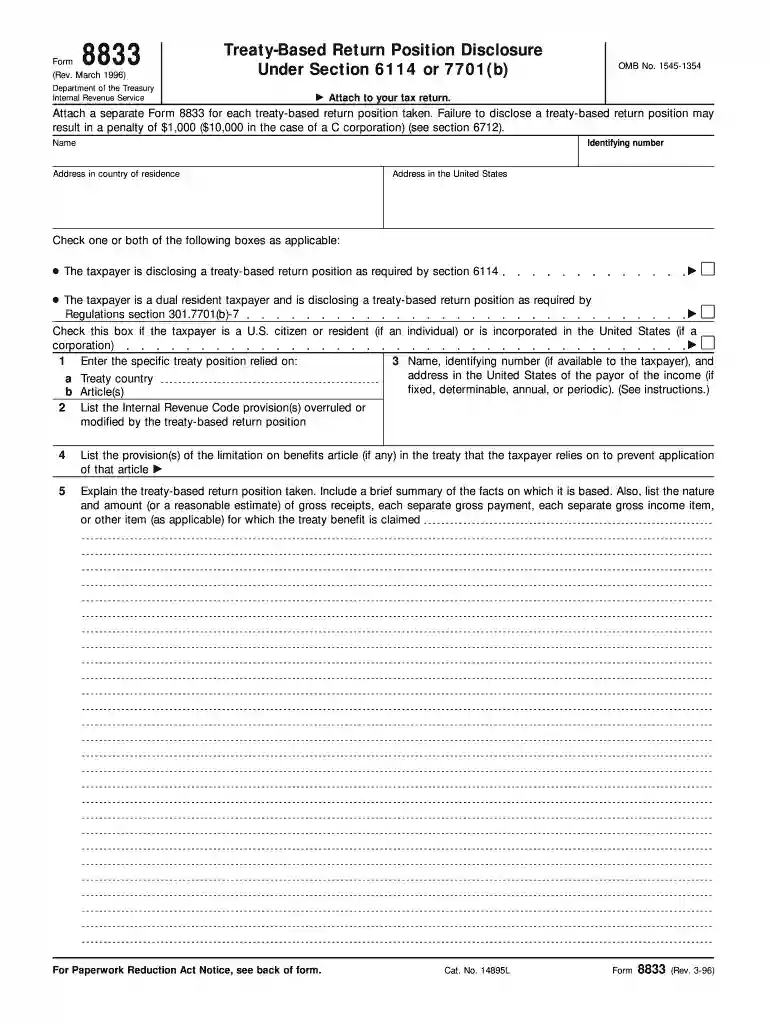 form 8833 Preview on Page 1