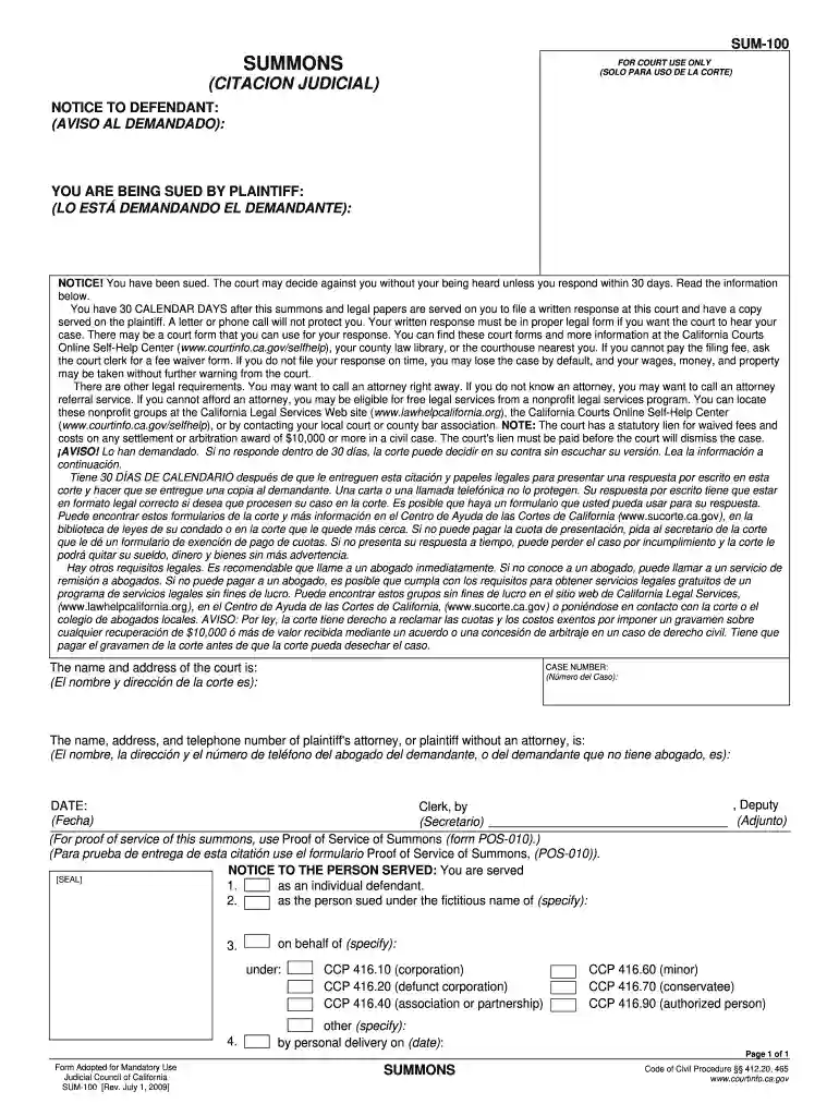 court summons form Preview on Page 1