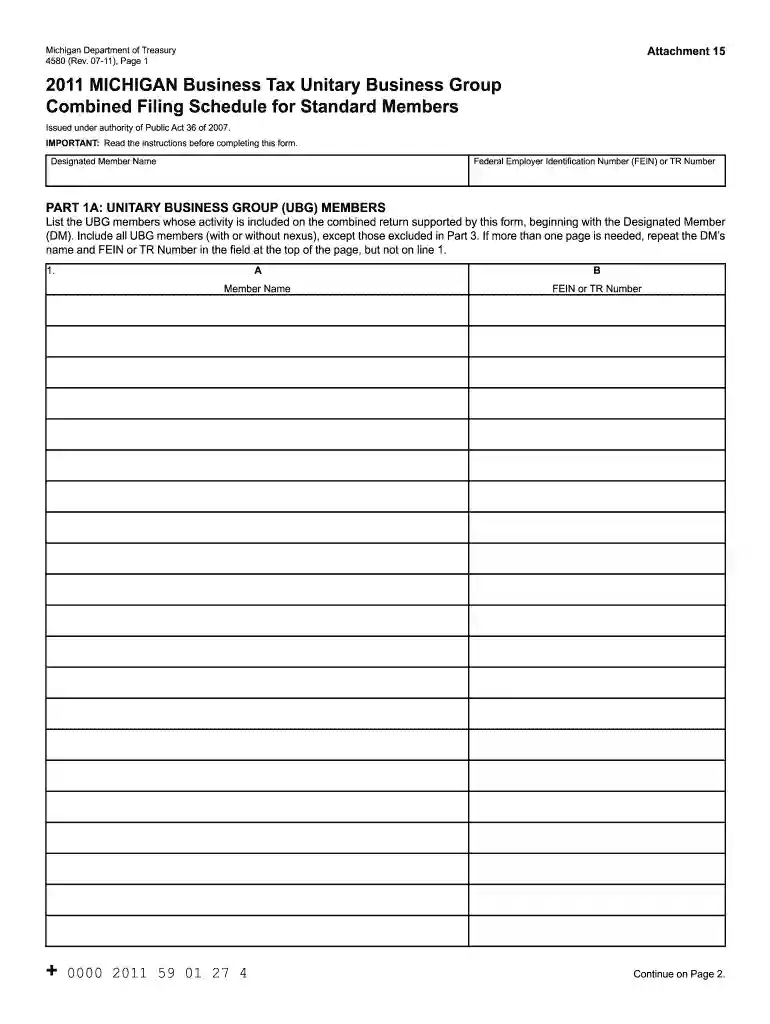 2011 michigan unitary 4580 form Preview on Page 1