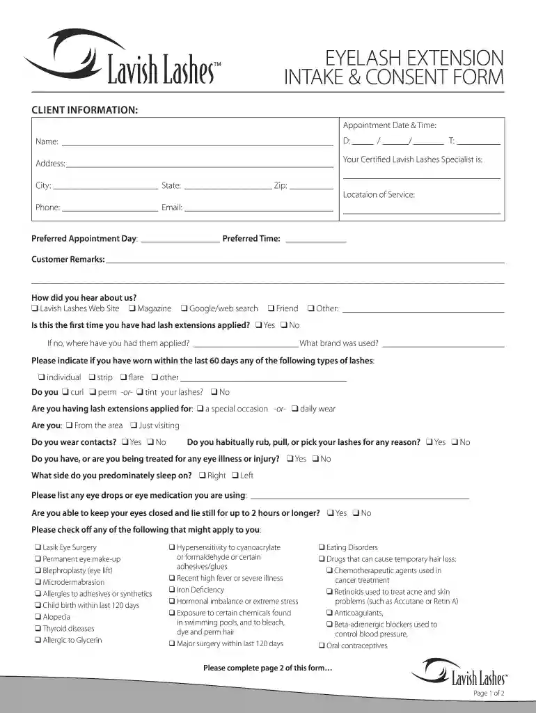 eyelash extension consent form template free Preview on Page 1