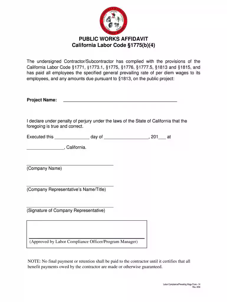 public works affidavit form Preview on Page 1